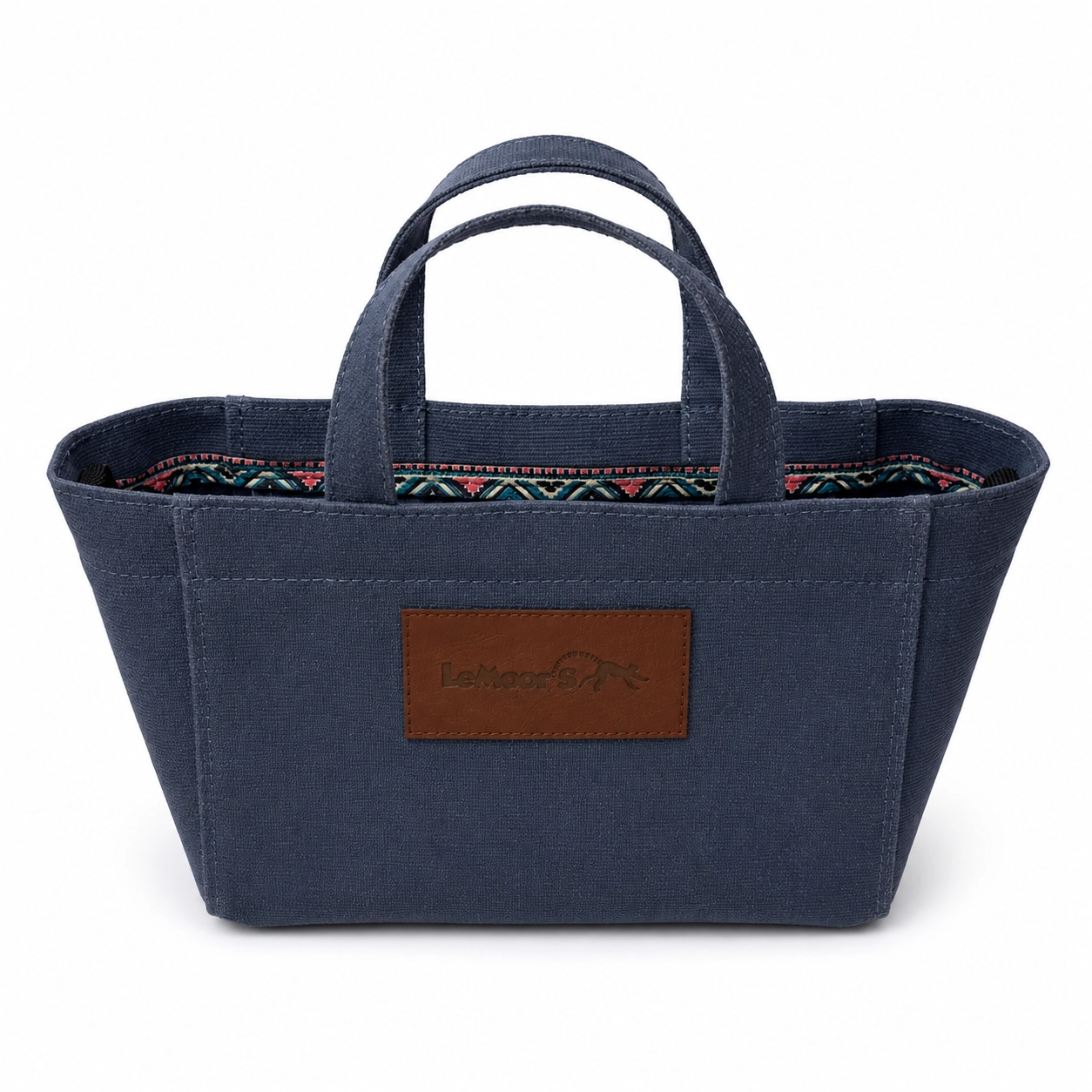Tiny Hibiscus Koyu Mavi Mumlu Kanvas Tote Bag