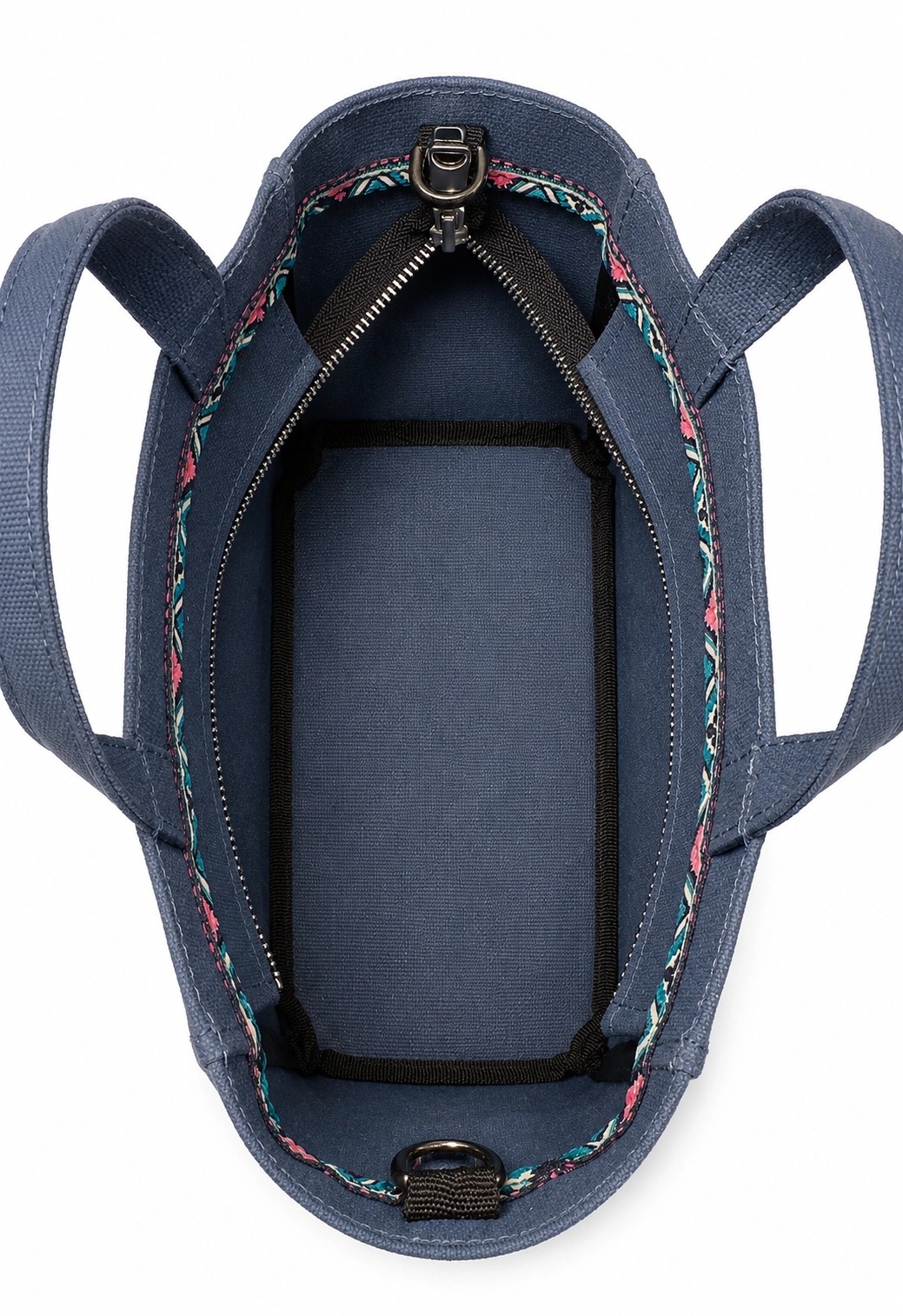 Tiny Hibiscus Koyu Mavi Mumlu Kanvas Tote Bag