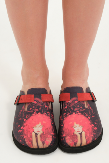 Justine- Natural Cork- Printed Waxed Canvas- Red Antrasit