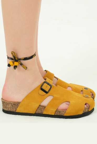 Marta- Natural Cork- Suede Leather- Mustard