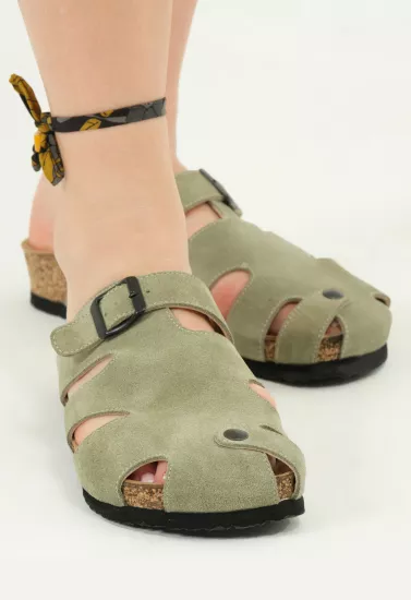 Marta- Natural Cork- Suede Leather- Avocado