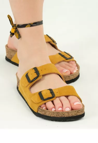 Maria Natural Cork Suede Leather Mustard