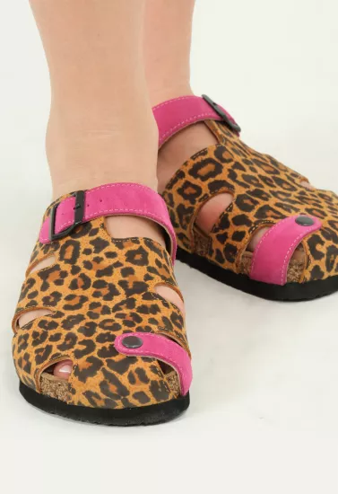 Marta- Natural Cork- Suede Leather- Leopard