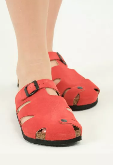 Marta- Natural Cork- Suede Leather- Coral