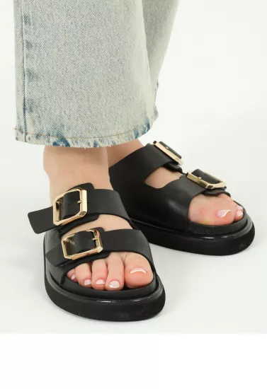 Maria Smooth İçi Dışı Ve Tabanı Hakiki Deri Tokalı Kadın Terlik