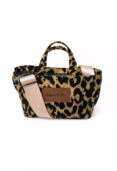 Tiny Hibiscus Nakışlı Kanvas Kumaş Leopar Desenli Tote Bag