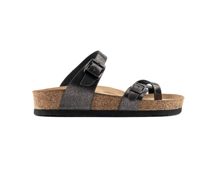 Adriana- Natural Cork- Printed Leather- Silvery Black