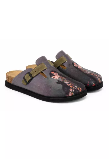 Justine- Natural Cork- Printed Waxed Canvas- Green Black