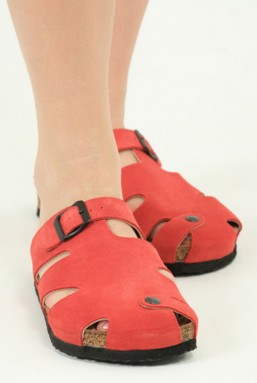 Marta- Natural Cork- Suede Leather- Coral