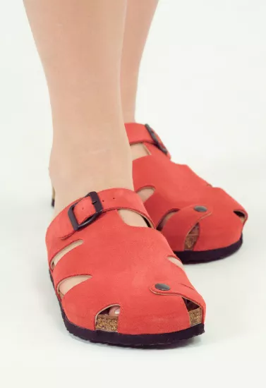 Marta- Natural Cork- Suede Leather- Coral