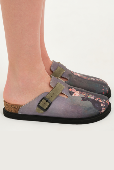 Justine- Natural Cork- Printed Waxed Canvas- Green Black