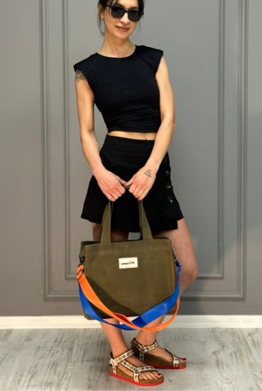 Lemoors Hibiscus Waxed Canvas Tote Bag Khaki