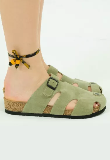 Marta- Natural Cork- Suede Leather- Avocado