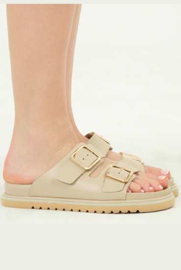 Maria Smooth İçi Dışı Ve Tabanı Hakiki Deri Tokalı Kadın Terlik