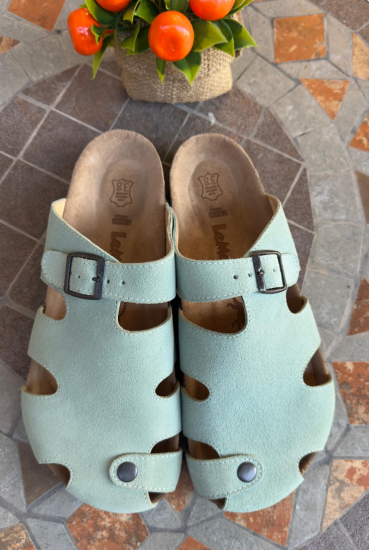 Marta- Natural Cork- Suede Leather- Mint