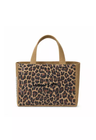 Hibiscus Mumlu Kanvas Leopar Desenli Tote Bag