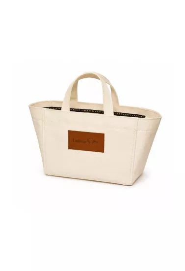 Tiny Hibiscus Ekru Renk Mumlu Kanvas Tote Bag