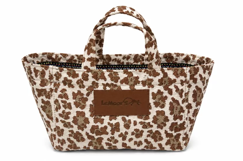 Tiny Hibiscus Nakışlı Kanvas Kumaş Leopar Tote Bag